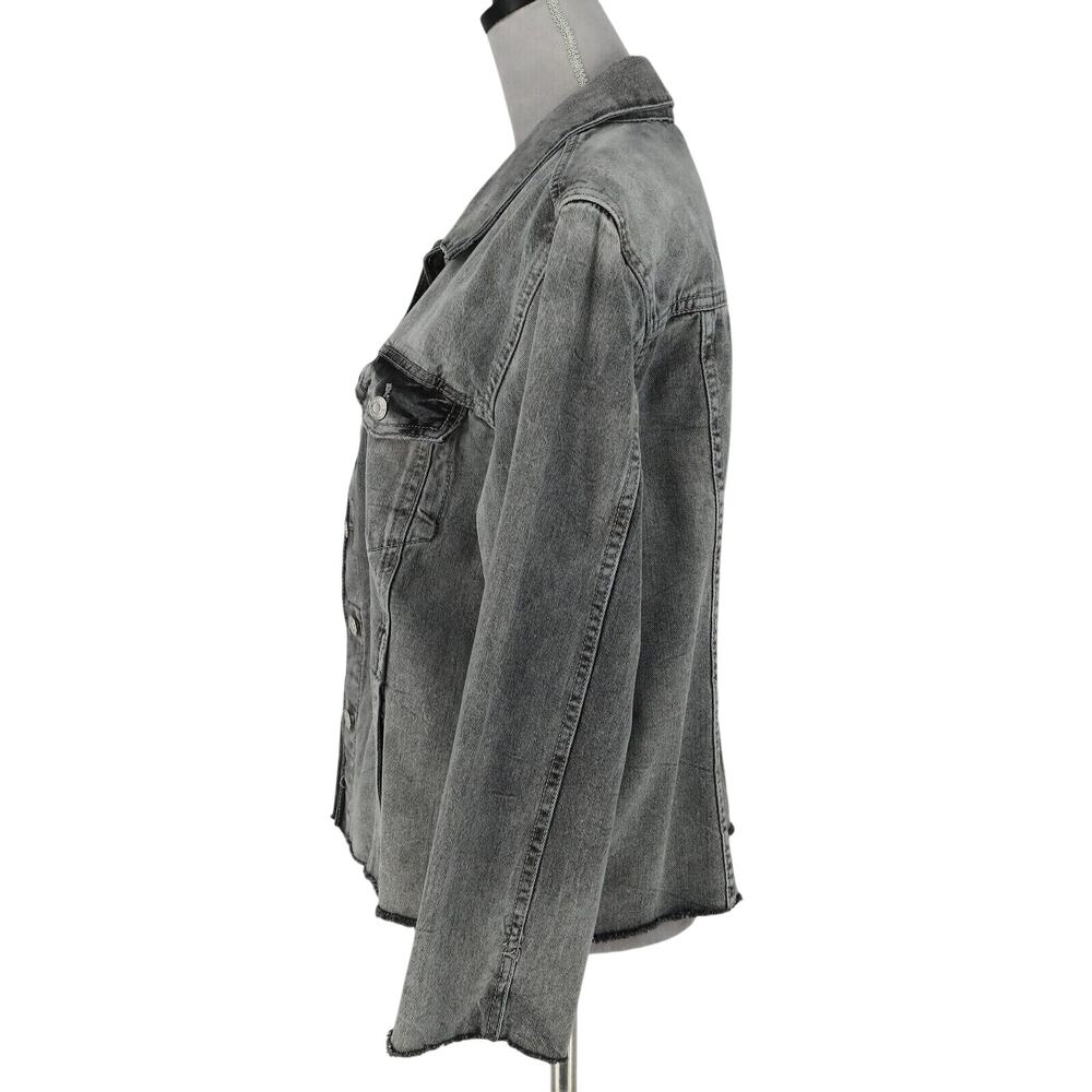 Kensie Jeans Jacket Womens Large Gray Cotton Denim Luxe Raw Hems Vintage - Picture 12 of 16